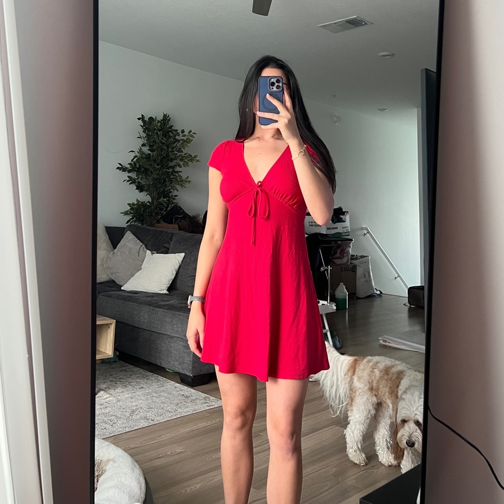 FOREVER 21 Elegant Red V-Neck Dress